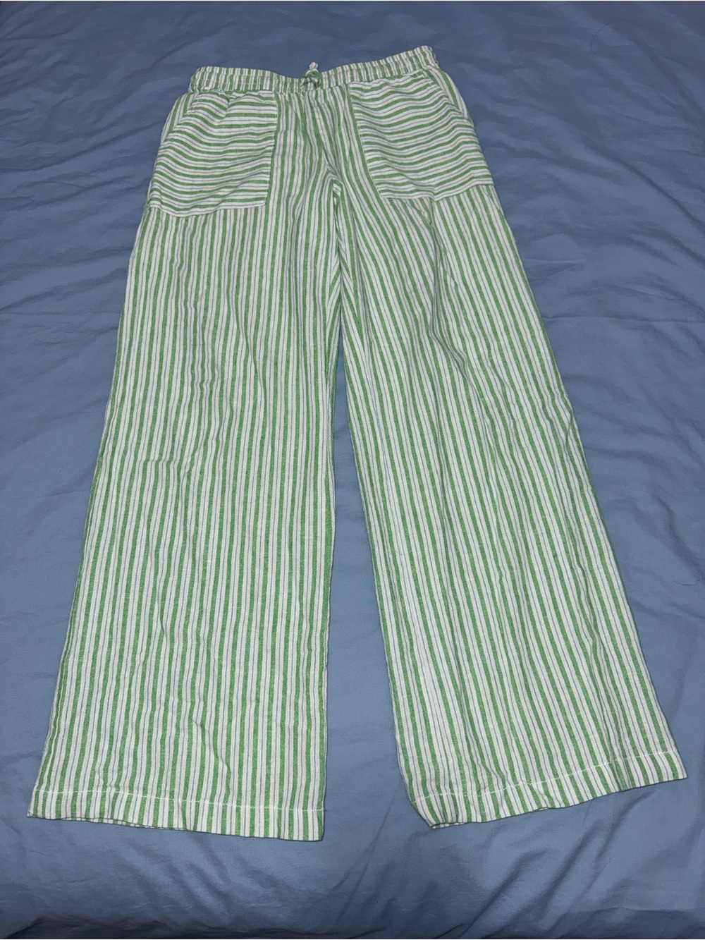 GAP Green & White Striped Kids Drawstring Pants